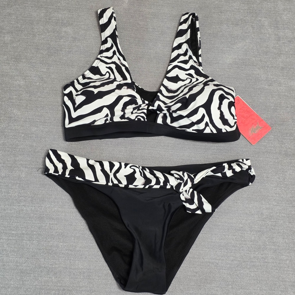 Heat Bikini Set Womens Small Black‎ White Zebra Print Twist Front Swimsuit New